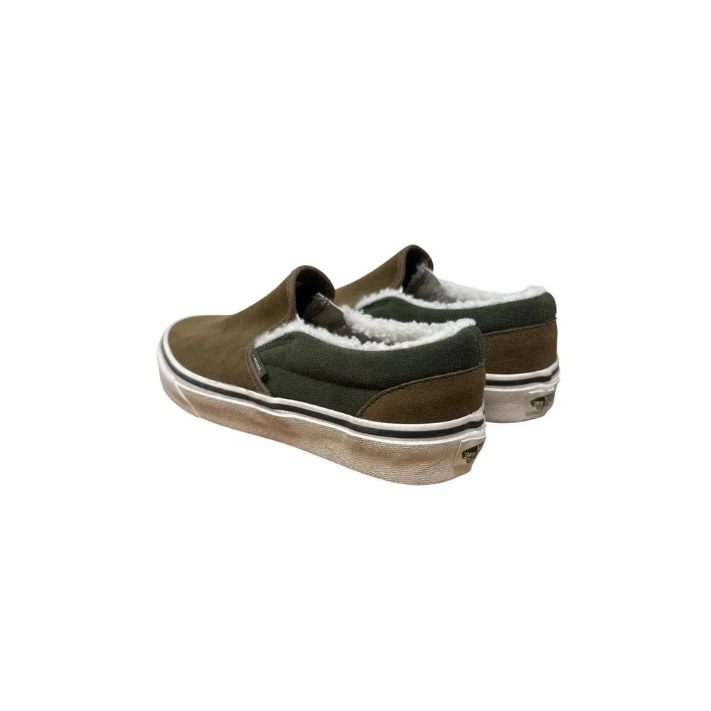 Vans Classic Slip-On Suede Sherpa Faux Fur Lined Olive Green Mens 6.5 Womens 8